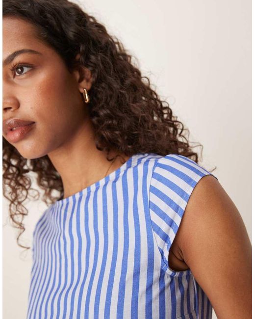 Vestito Corto Con Vita Scesa E Maniche Ad Aletta A Righe di ASOS in Blue