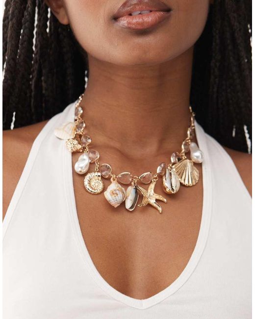 Reclaimed (vintage) Ketting Met Schelpenhangertjes in het White