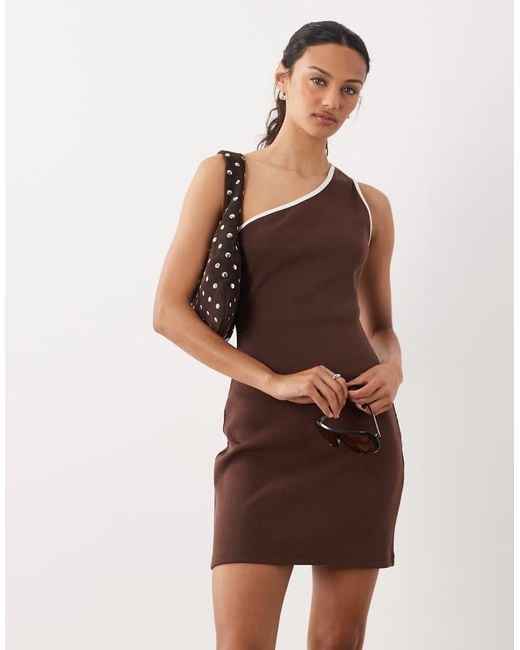 ASOS Brown Structured Rib One Shoulder Mini Dress
