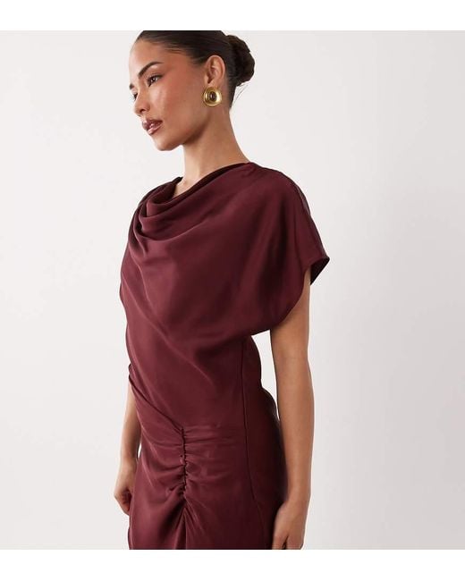 Forever New Red Forever New Satin High Neck Tuck Side Detail Bias Maxi Dress