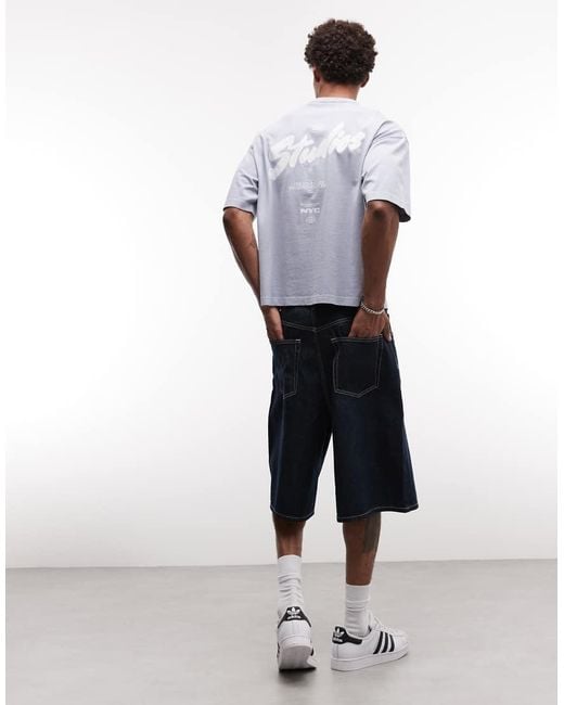 ASOS Blue Heavyweight Boxy Oversized T-shirt With Bubble Text Graphic for men