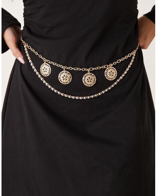 Cintura Per Vita E Fianchi A Catena Dorata Con Pendenti A Moneta di ASOS in Black