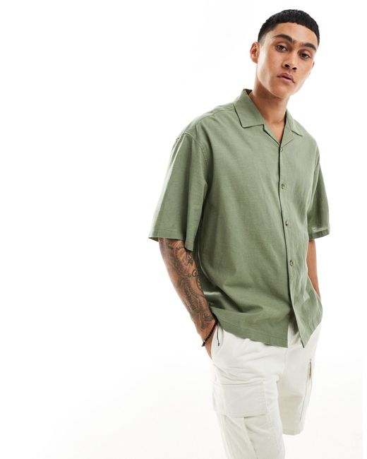 ASOS Green Boxy Oversized Linen Look Shirt With Revere Collar for men