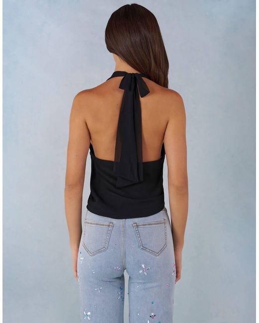 Oh Polly Blue Halter Neck Twisted Detail Chiffon Top