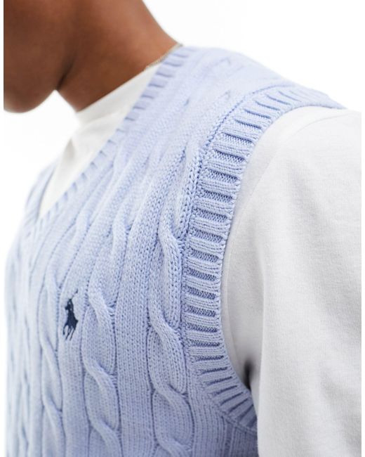 Polo Ralph Lauren Blue Icon Logo Cotton Cable Knit Vest for men