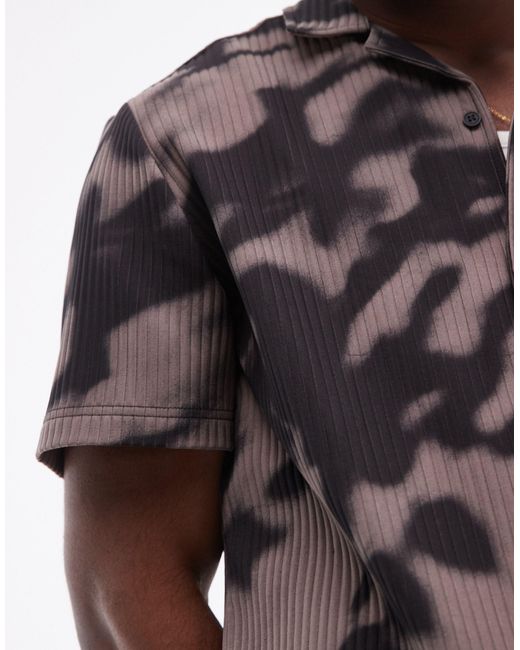 Topman Purple Co-ord Short Sleeve Blurred Printed Plisse Shirt for men