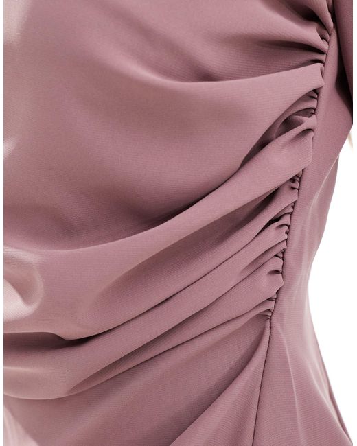 ASOS Purple Asymmetric Neck Ruched Sleeve Mini Dress