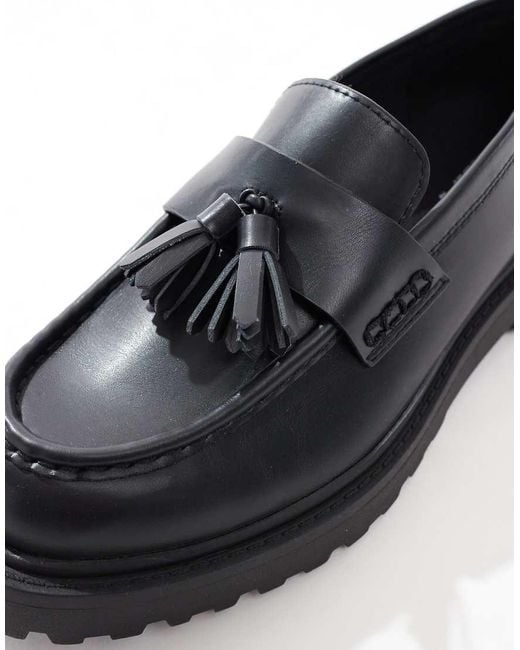 Pull&Bear Black Faux Leather Loafer With Tassel for men