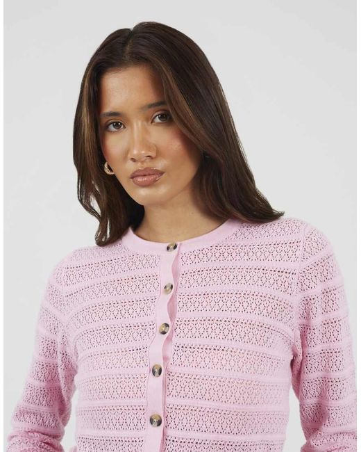 Brave Soul Purple Stitch Detail Crew Neck Cardigan