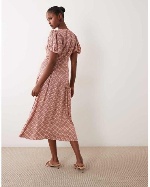 Nobody's Child Pink Quinn Satin Puff Sleeve Midi Tea Dress
