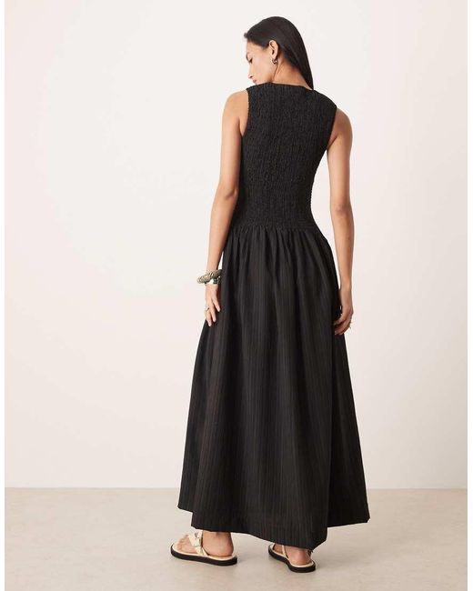 ASOS Black Crinkle Scoop Neck Maxi Sundress With Shirred Waist