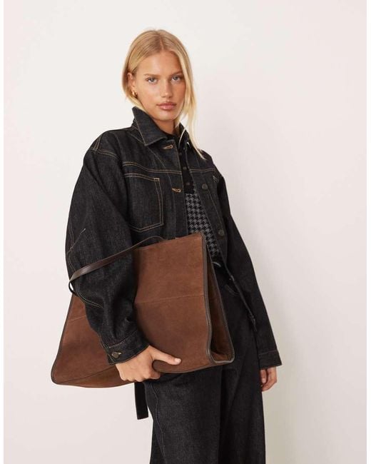 Mango Brown Suede Structured Tote Bag