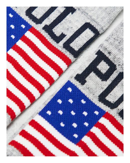 Polo Ralph Lauren Gray 3 Pack Sport Socks With All Over Logo Flag for men