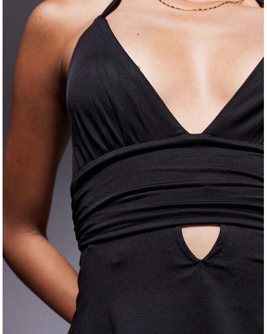 Princess Polly Black Averee Plunge Wrap Around Detail Top