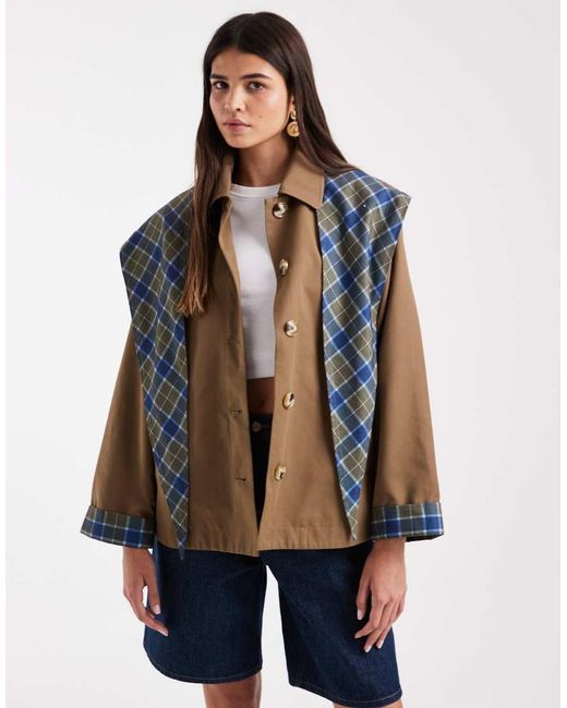 ONLY Blue Contrast Sleeve Trench With Matching Scarf