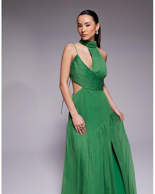 ASOS Green Asos Design Petite Halter Gathered Full Skirt Maxi Dress