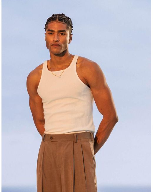 ASOS Hoogsluitend Muscle Fit Hemd Van Zware Stof in het Blue voor heren