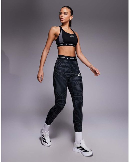 Adidas Originals Blue Adidas Training Tech Fit Mid Support Sports Bra