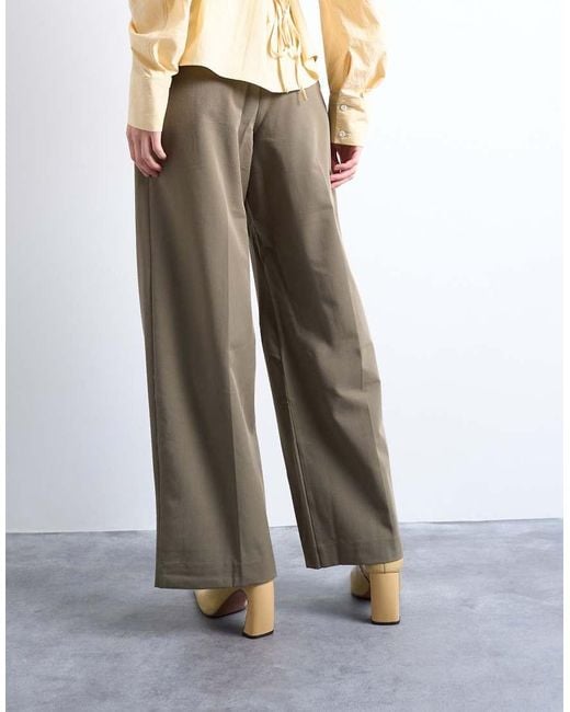 TOPSHOP Natural Premium Double Pleat Straight Leg Tailored Pants