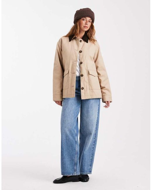 Brave Soul Natural Canvas Barn Jacket With Corduroy Collar