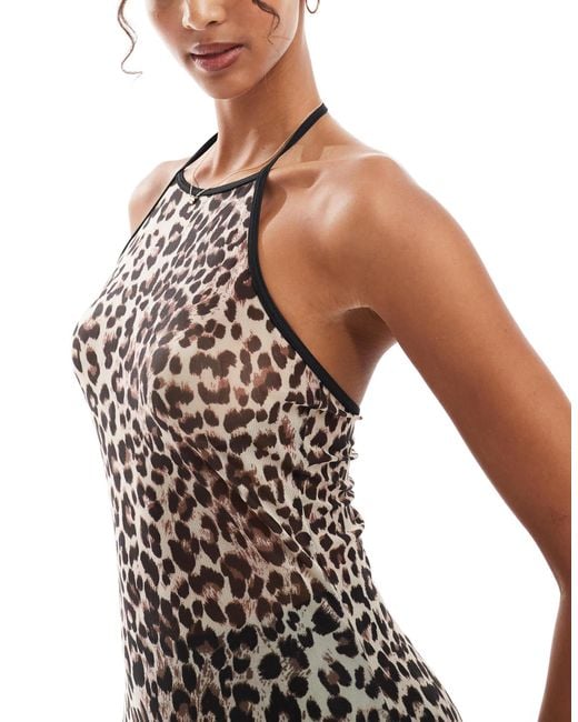 Pieces White – neckholder-maxi-strandkleid aus netzstoff mit leopardenmuster