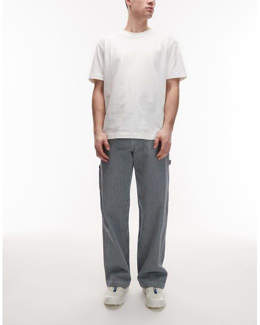Dickies Blue Hickory Striped Loose Straight Carpenter Trousers for men