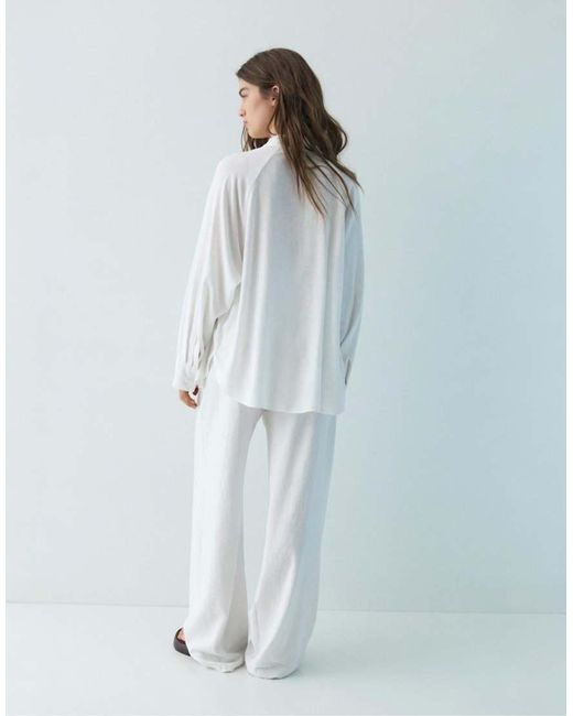 Pull&Bear White Linen Blend Long Sleeve Shirt