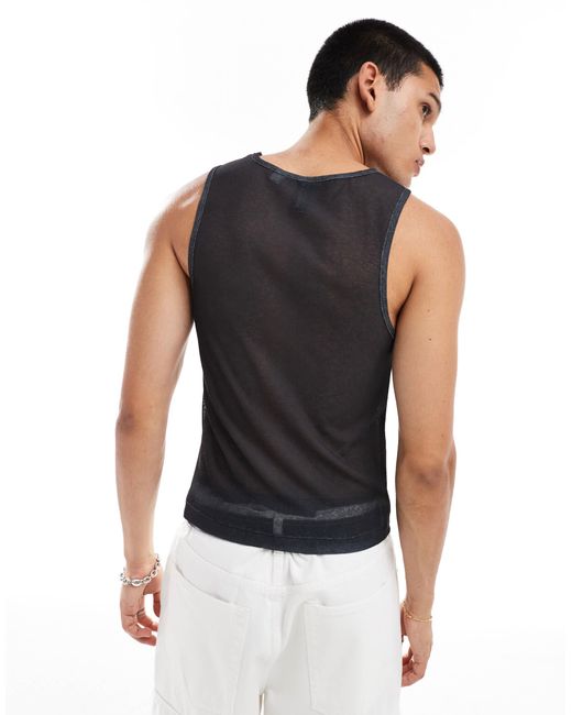 Collusion Black Textured Mesh Vest With Print for men