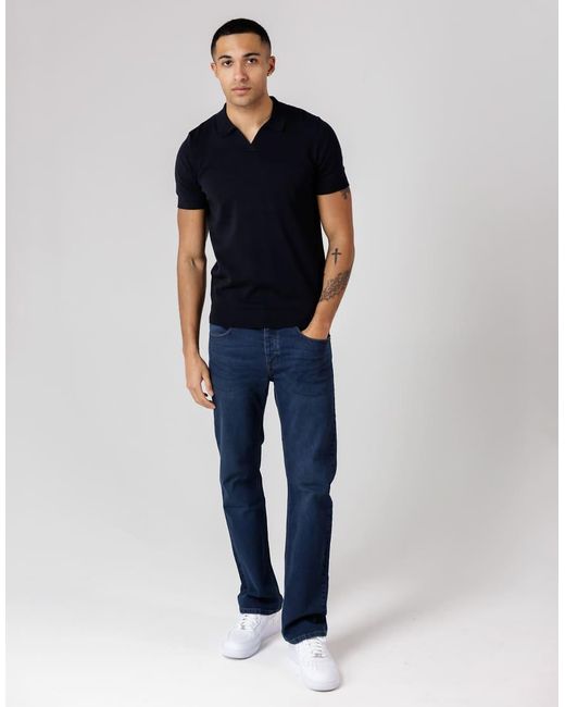 French Connection Blue Cotton Short Sleeve Open Collar Polo Shirt for men