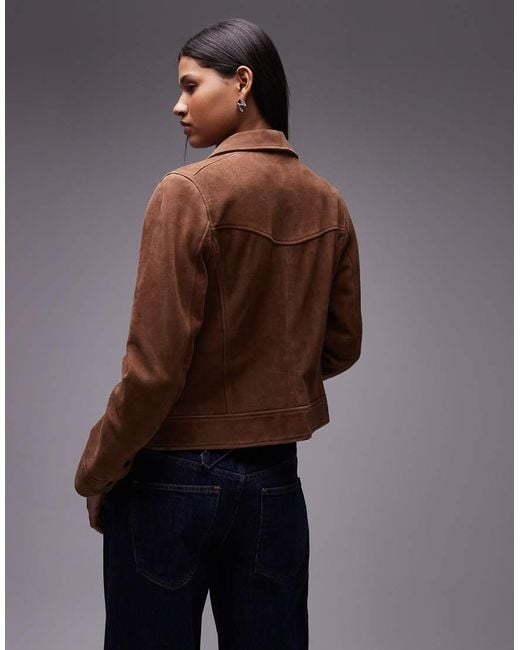 Chaqueta Marrón Entallada De Estilo Biker Con Cremallera De Ante De -Neutro Urbancode de color Natural