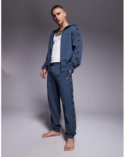 EA7 Blue Armani Cuffed joggers Co-ord With Logo Tape Detail for men