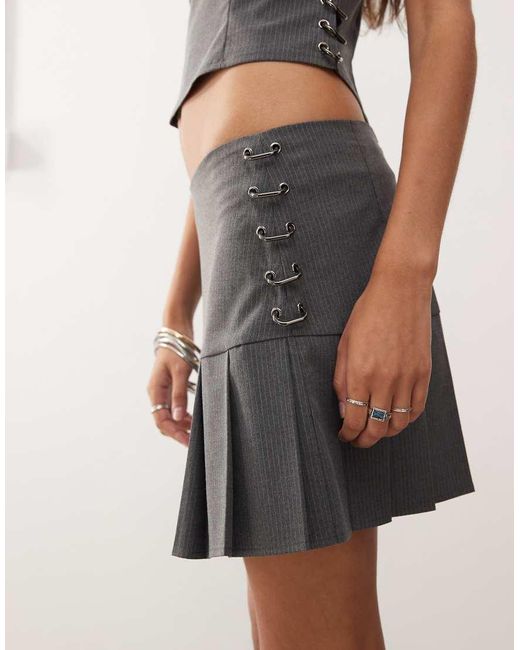 Collusion Gray Pleated Mini Skirt With Piercing Detail Co-ord