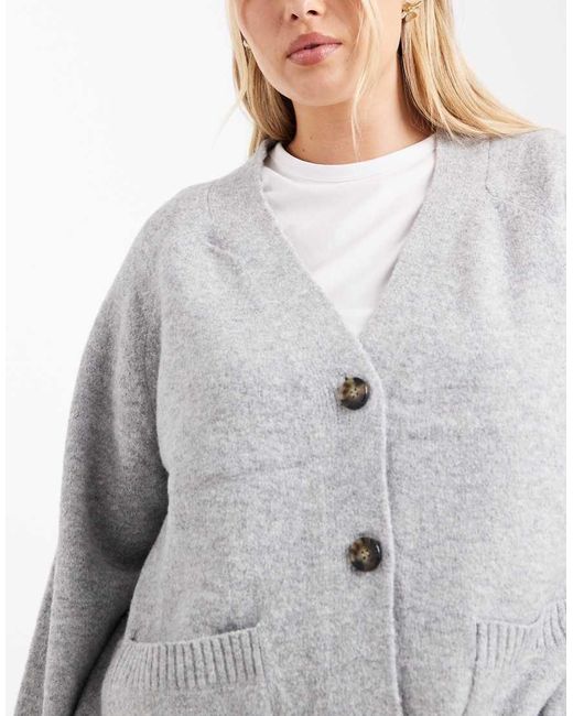 Vero Moda Gray Boxy Knitted Cardigan With Pockets