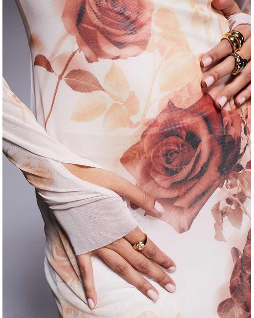 AFRM Pink Mesh Roll Neck Long Sleeve Midaxi Dress