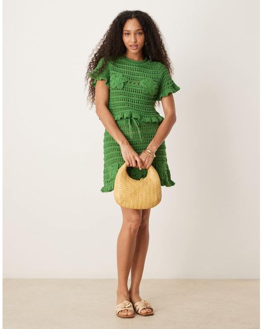 Minifalda Con Aplicaciones De Croché De Punto Calado De (Parte De Un Conjunto)-Verde ASOS de color Green