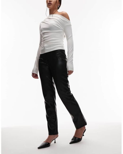 ASOS White Leather Look Straight Leg Trouser With Pintuck