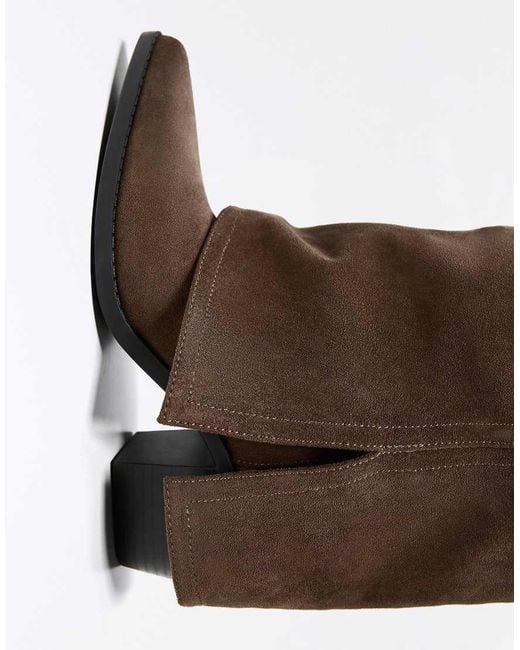 Bershka Brown Cowboy Trouser Boots