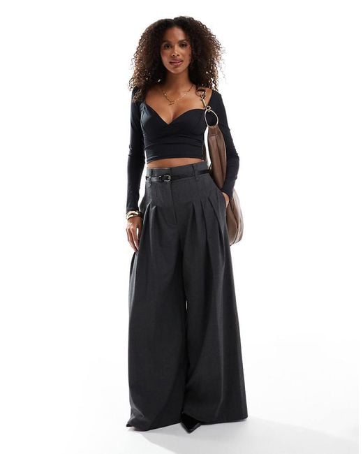 Stradivarius Black Deep V Long Sleeve Top
