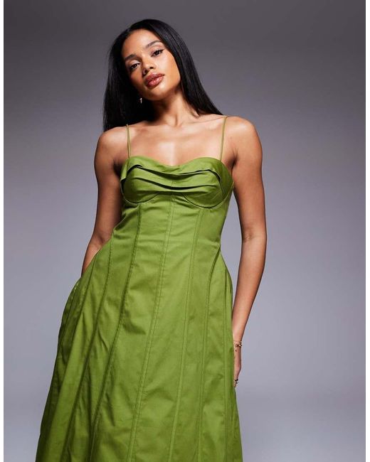 ASOS Green Cotton Sateen Midi Dress
