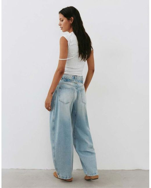 Pull&Bear Blue Balloon Jeans With Belt Loops