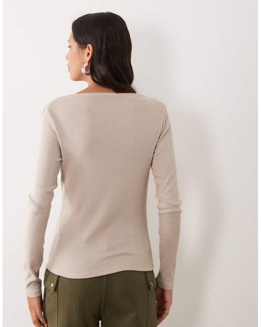Mango Natural Boat Neck Long Sleeve Top