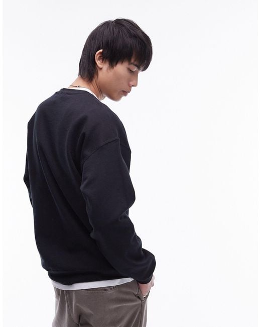 Topman Blue Oversized Fit Sweatshirt With Pressed Daisy Chest Embroidery for men