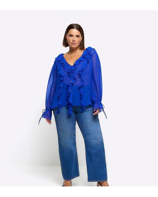River Island Blue Frill Detail Blouse