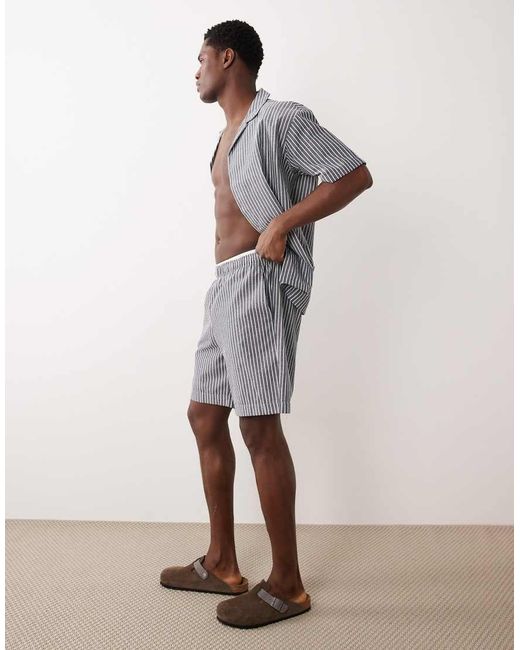 JJ Rebel Gray Co Ord Seersucker Shorts for men