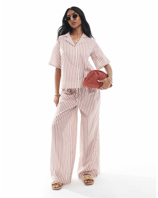 Wednesday's Girl Pink Linen Wide Leg Striped Trouser Co-ord
