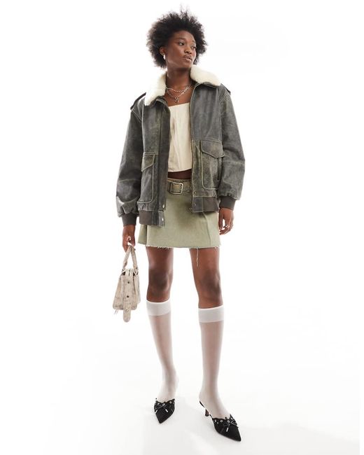 Urbancode Brown Shearling Collar Leather Aviator Jacket