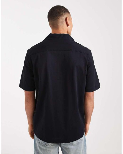 Fred Perry Black Revere Collar Short Sleeve Shirt for men