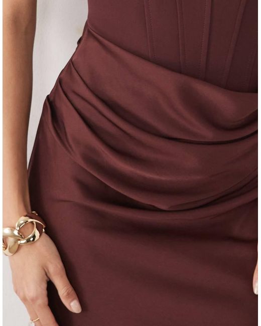 Forever New Red Corset Drape Strapless Maxi Dress