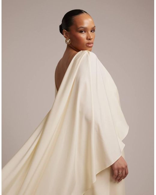 ASOS Natural Asos Design Curve Cape Overlay Low Back Maxi Wedding Dress