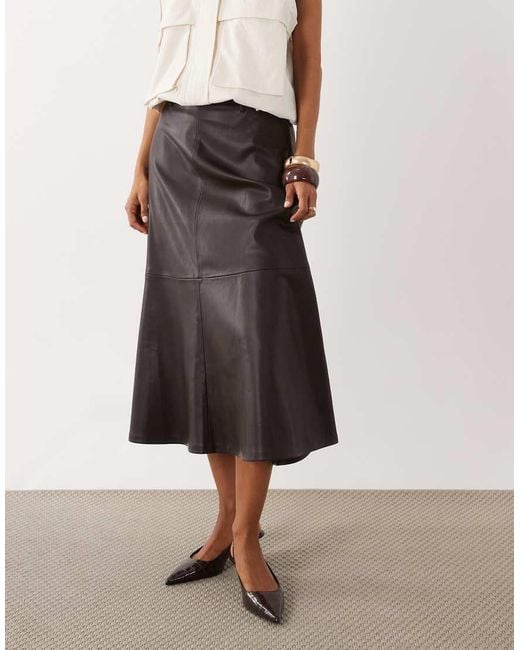 Mango White Faux Leather Midi Skirt